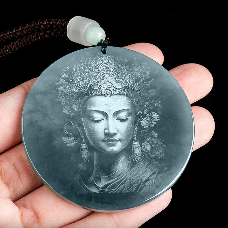 Fortune Jewel Kwan Yin Avalokitesvara Jade Abundance String Necklace Pendant Fortune Jewel