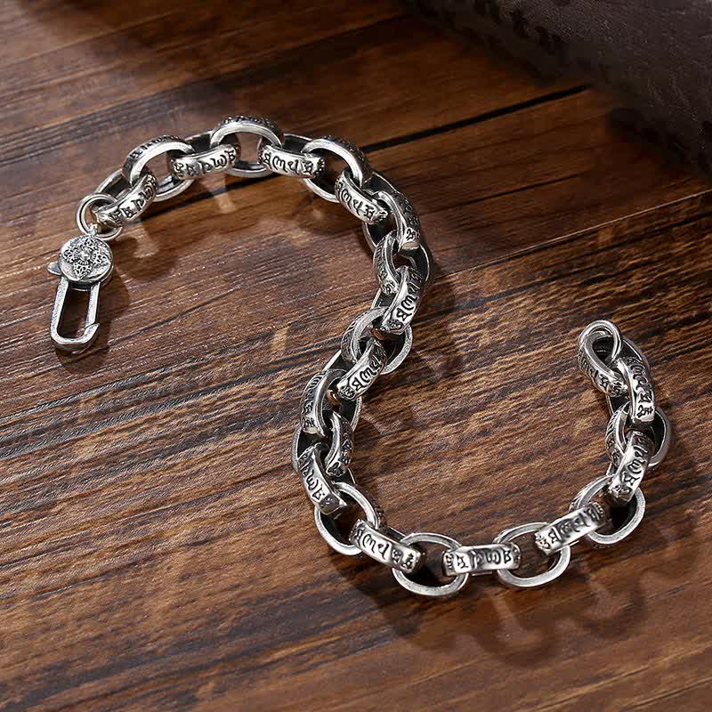 Fortune Jewel 925 Sterling Silver Om Mani Padme Hum Engraved Peace Bracelet Bangle