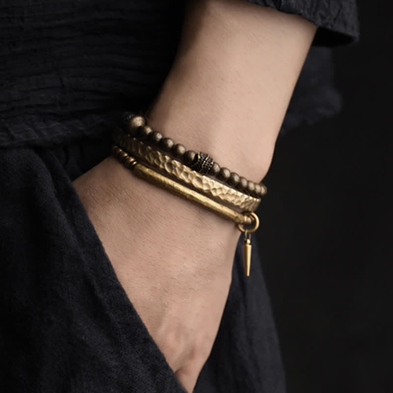 Fortune Jewel Lava Rock Stone Copper Balance Cuff Bracelet Bangle