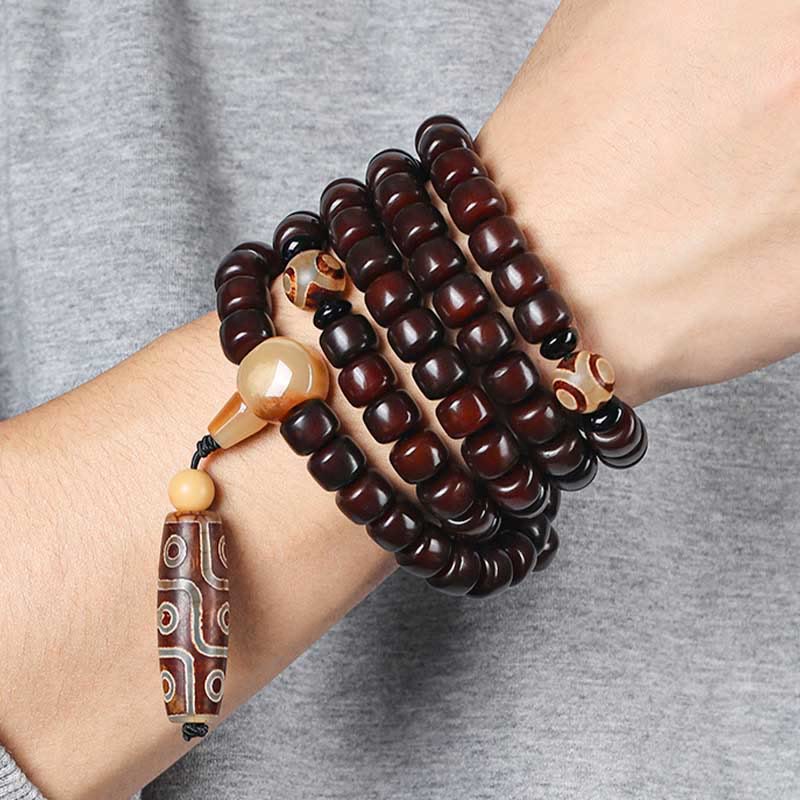 Fortune Jewel 108 Mala Beads Three-eyed Dzi Bead Nine-eye Dzi Bead Jade Luck Bracelet