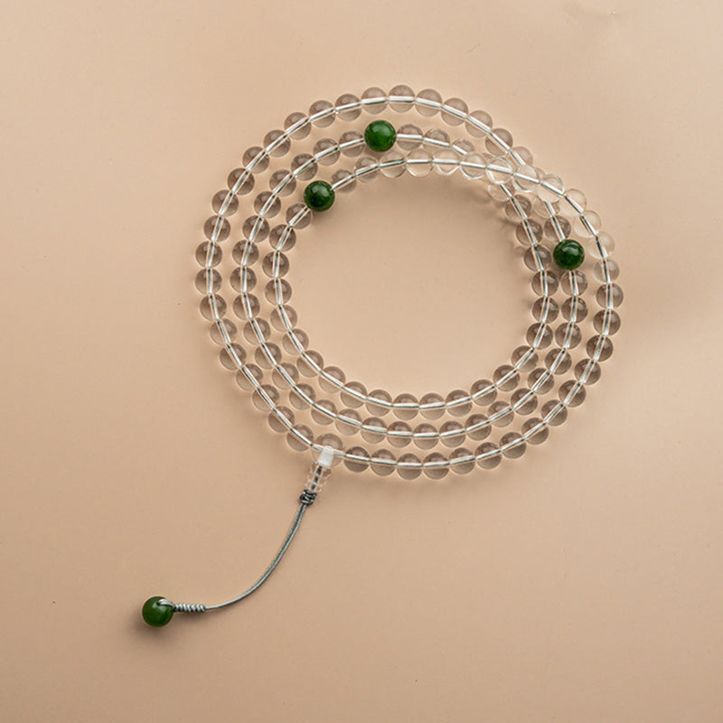 Fortune Jewel 108 Beads White Crystal Jade Meditation Bracelet Mala