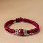 Fortune Jewel 925 Sterling Silver Natural Cinnabar Bead Calm Handmade Braided String Bracelet