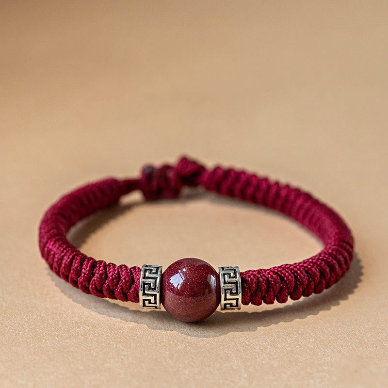 Fortune Jewel 925 Sterling Silver Natural Cinnabar Bead Calm Handmade Braided String Bracelet