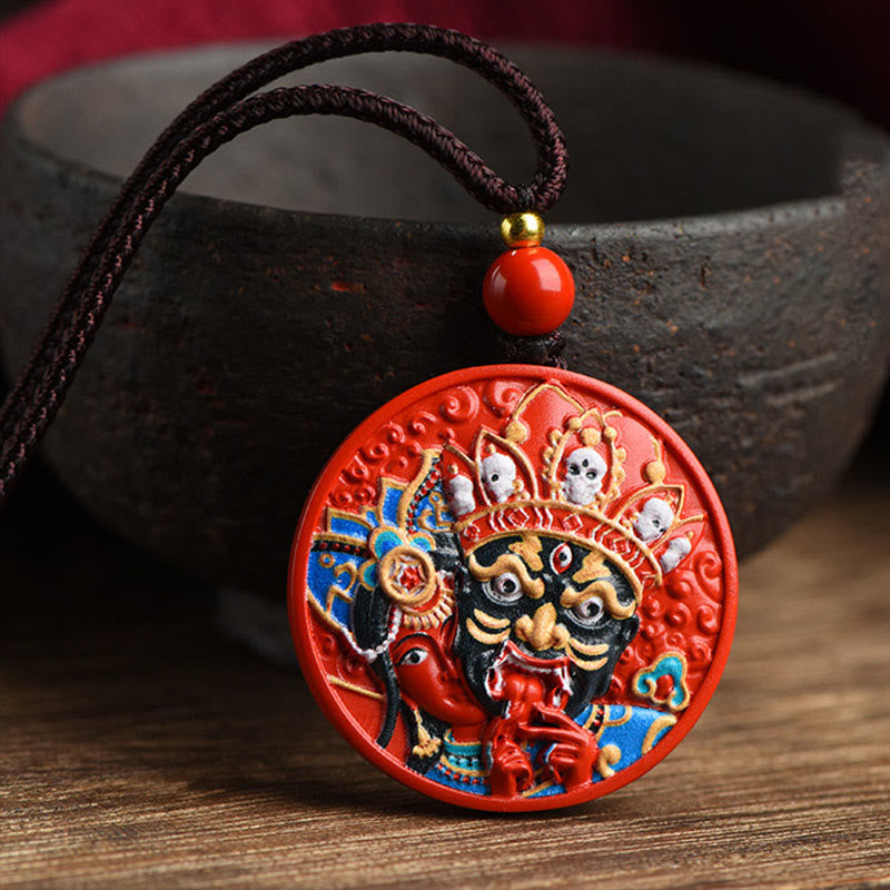 Fortune Jewel Zakiram Goddess of Wealth Painted Cinnabar Blessing Necklace Pendant
