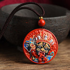 Fortune Jewel Zakiram Goddess of Wealth Painted Cinnabar Blessing Necklace Pendant