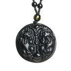 Fortune Jewel Black Obsidian Double Pixiu Bead Rope Purification Necklace Pendant