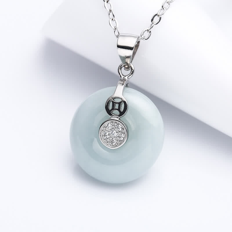 Fortune Jewel 925 Sterling Silver Peace Buckle Jade Coin Luck Necklace Pendant