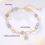 Fortune Jewel 14K Gold Plated Natural Strawberry Quartz Moonstone Möbius Loop Eternal Love Star Positive Bracelet