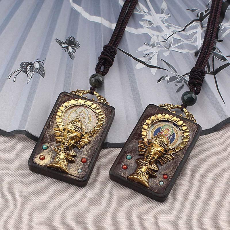 Fortune Jewel Ebony Wood Elephant God of Fortune Buddha Blessing Necklace String Pendant
