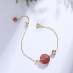 Fortune Jewel Strawberry Quartz Peace Buckle Coin Love Bracelet