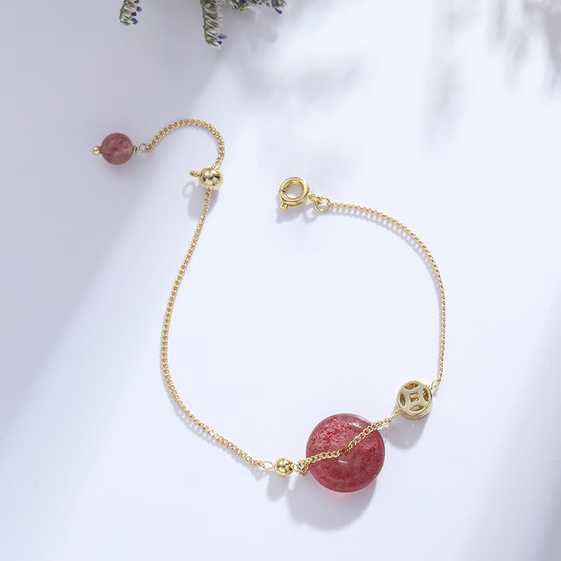 Fortune Jewel Strawberry Quartz Peace Buckle Coin Love Bracelet