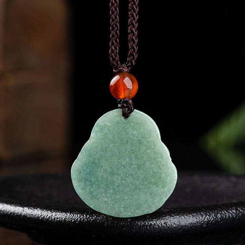 Fortune Jewel Laughing Buddha Cyan Jade Success Necklace String Pendant Fortune Jewel
