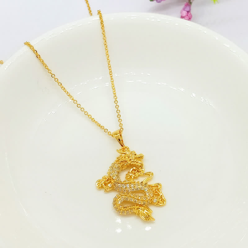 Fortune Jewel Gold Dragon Protection Necklace Pendant Fortune Jewel