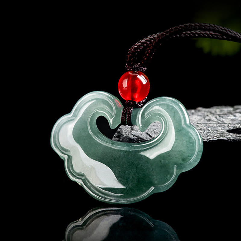 Fortune Jewel Natural Green Jade Chinese Lock Charm Luck Necklace Pendant
