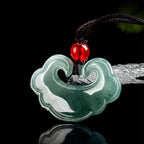 Fortune Jewel Natural Green Jade Chinese Lock Charm Luck Necklace Pendant