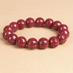 Fortune Jewel Natural Double PiXiu Cinnabar Om Mani Padme Hum Wealth Luck Bead Bracelet