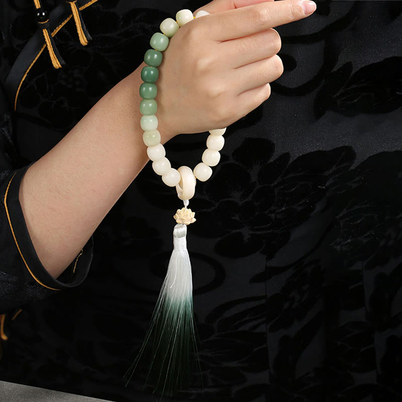Fortune Jewel Natural Gradient Bodhi Seed Fortune Money Bag Lotus Wisdom Tassel Wrist Mala Fortune Jewel