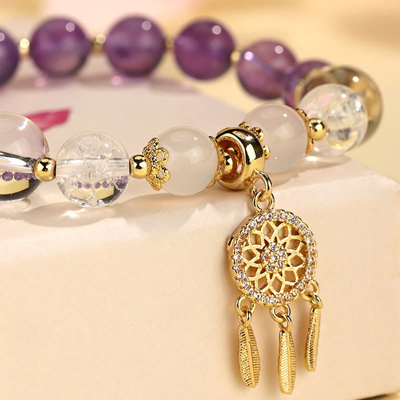 Fortune Jewel Green Strawberry Quartz Amethyst Crystal Dreamcatcher Healing Bracelet