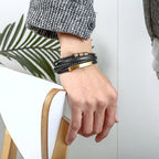 Fortune Jewel Leather Multi-Layer Titanium Steel Balance Braided Magnetic Buckle Bracelet