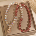 Fortune Jewel Strawberry Quartz White Crystal Money Bag Charm Positive Bracelet