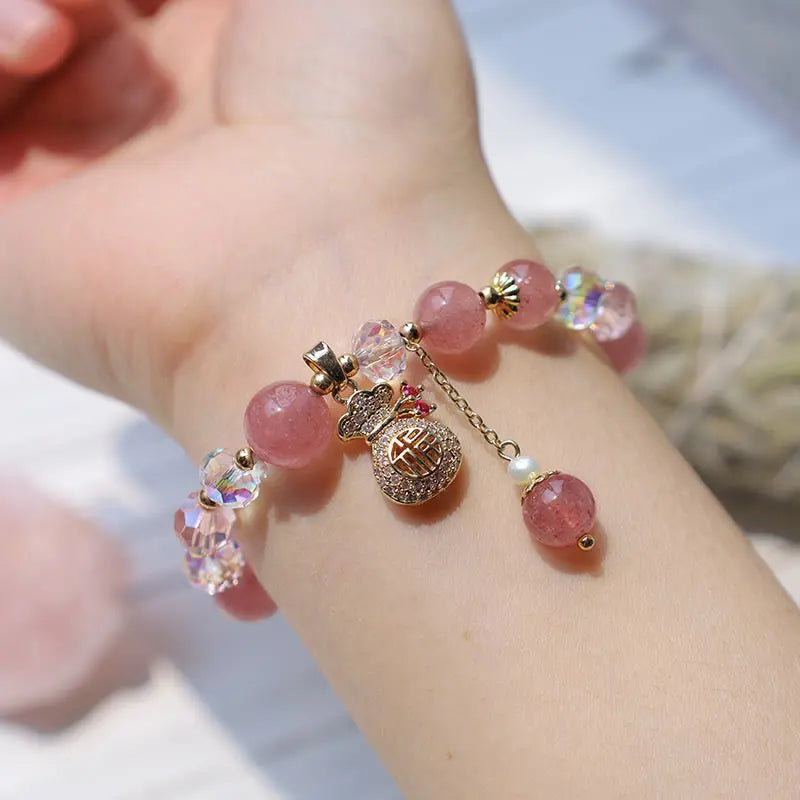 Fortune Jewel "Wishing Love and Sweet Blessings"Strawberry Quartz Bracelet Includes Gift Message Card Fortune Jewel