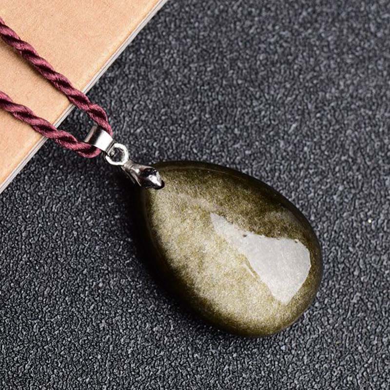 Fortune Jewel Gold Sheen Obsidian Black Obsidian Rainbow Obsidian Wealth Water Drop Necklace Pendant
