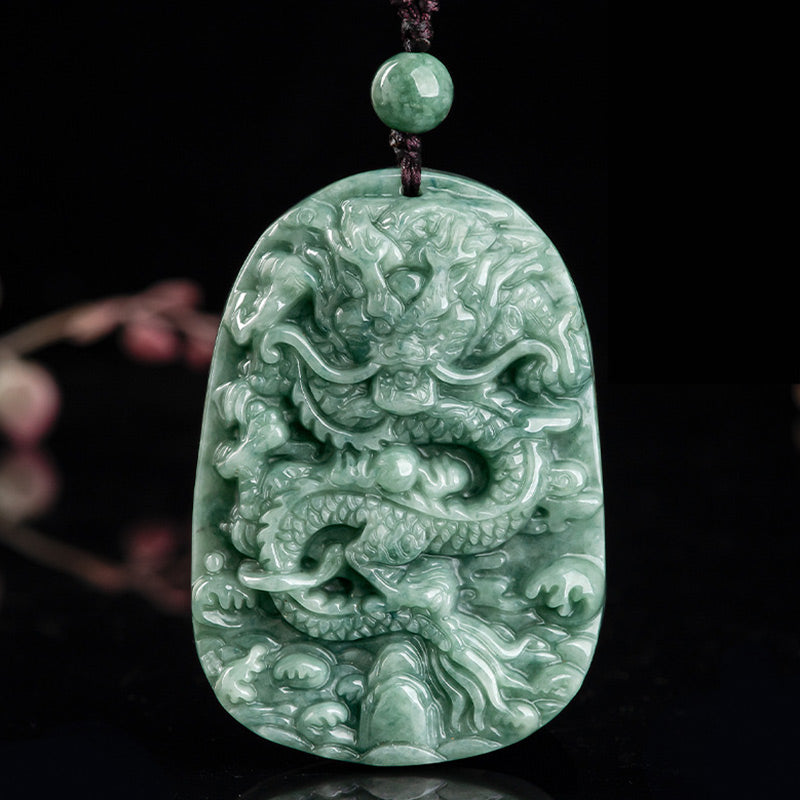 Buddha Stones Chinese Zodiac Dragon Jade Prosperity Necklace Bead String Pendant Fortune Jewel