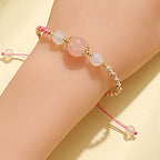 Fortune Jewel Strawberry Quartz Pink Crystal Prehnite White Agate Bead Healing Rope Bracelet