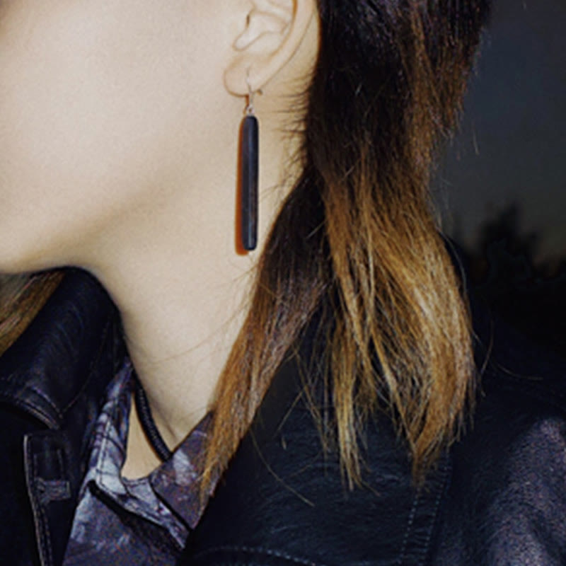Fortune Jewel 925 Sterling Silver Ebony Wood Texture Balance Peace Drop Dangle Earrings