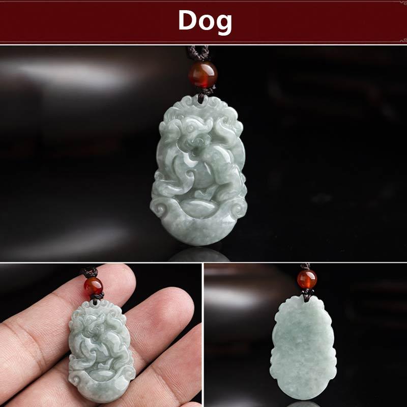 Fortune Jewel Natural Jade 12 Chinese Zodiac Sucess Pendant Necklace Fortune Jewel