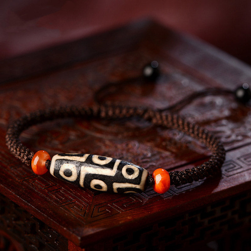 Fortune Jewel Tibetan Nine-Eye Dzi Bead Prosperity String Bracelet