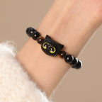 Fortune Jewel Cute Ebony Wood Cat Head Pattern Peace Bracelet