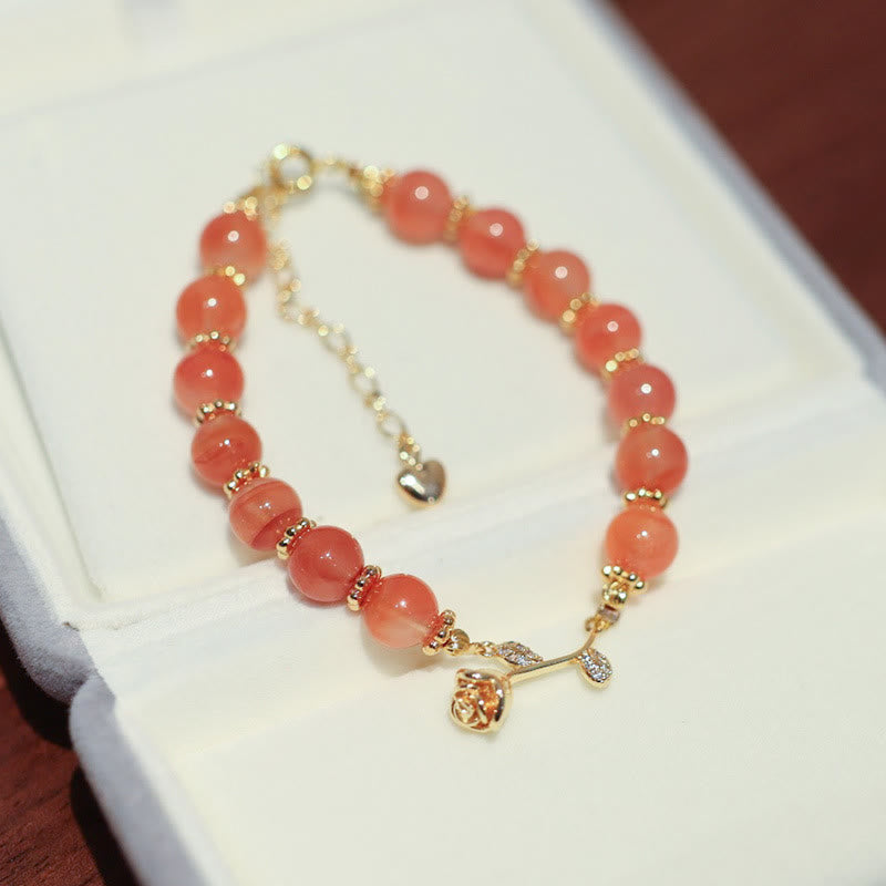 Fortune Jewel Natural Red Agate Rose Confidence Calm Chain Bracelet
