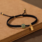 Fortune Jewel 925 Sterling Silver Hetian Jade Blessing Wealth Red String Bracelet