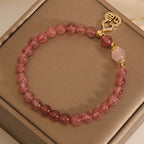 Fortune Jewel Strawberry Quartz Gourd Fu Character Charm Positive Bracelet