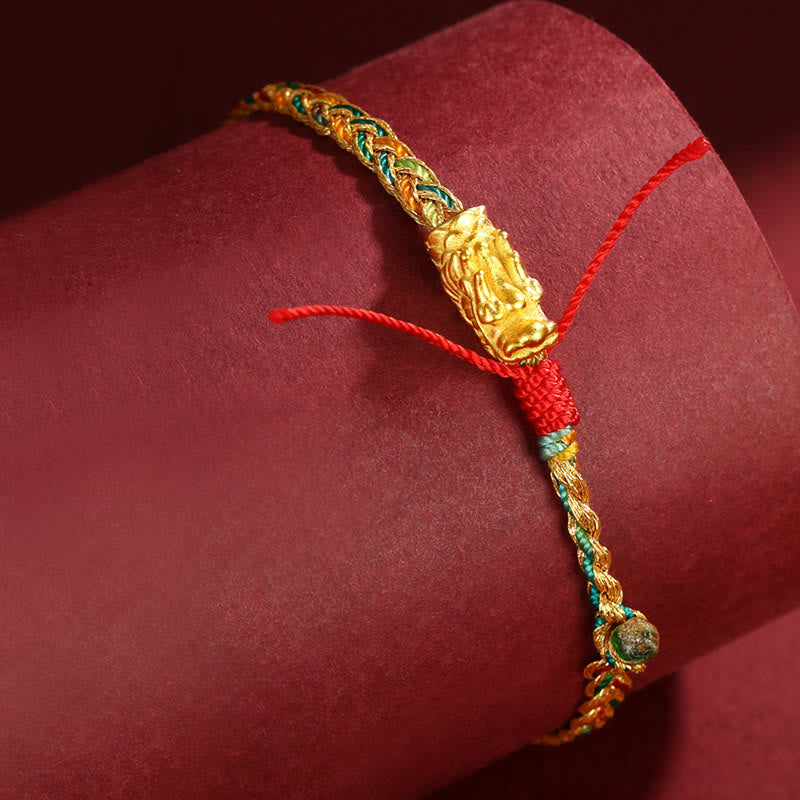Fortune Jewel Year of the Dragon Handmade Colorful Dragon Carved Success Braided Bracelet