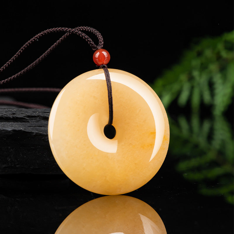 Fortune Jewel Round Golden Silk Jade Peace Buckle Wealth Pendant Necklace