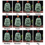 Buddha Stones Natural Jade 12 Chinese Zodiac Prosperity Necklace Pendant Fortune Jewel