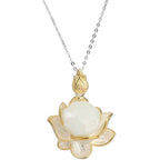 Fortune Jewel White Jade Lotus Flower Happiness Necklace Fortune Jewel