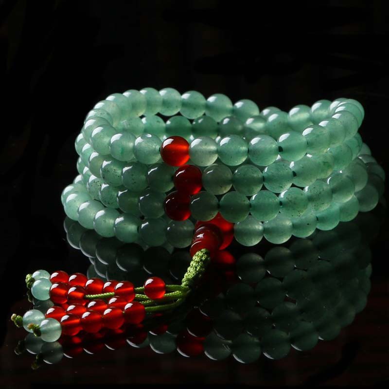 Fortune Jewel 108 Beads Green Aventurine Red Agate Luck Mala Bracelet