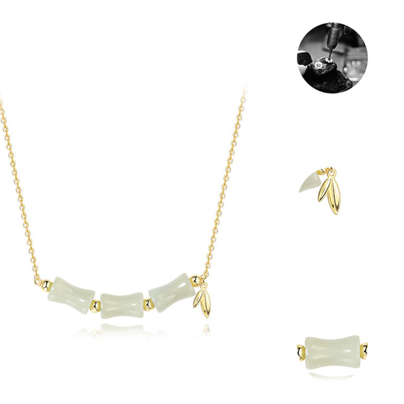 Fortune Jewel 925 Sterling Silver Hetian Jade Bamboo Fu Character Prosperity Necklace Pendant Bracelet