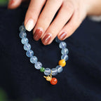 Fortune Jewel Aquamarine Red Agate Peace Gourd Charm Bracelet
