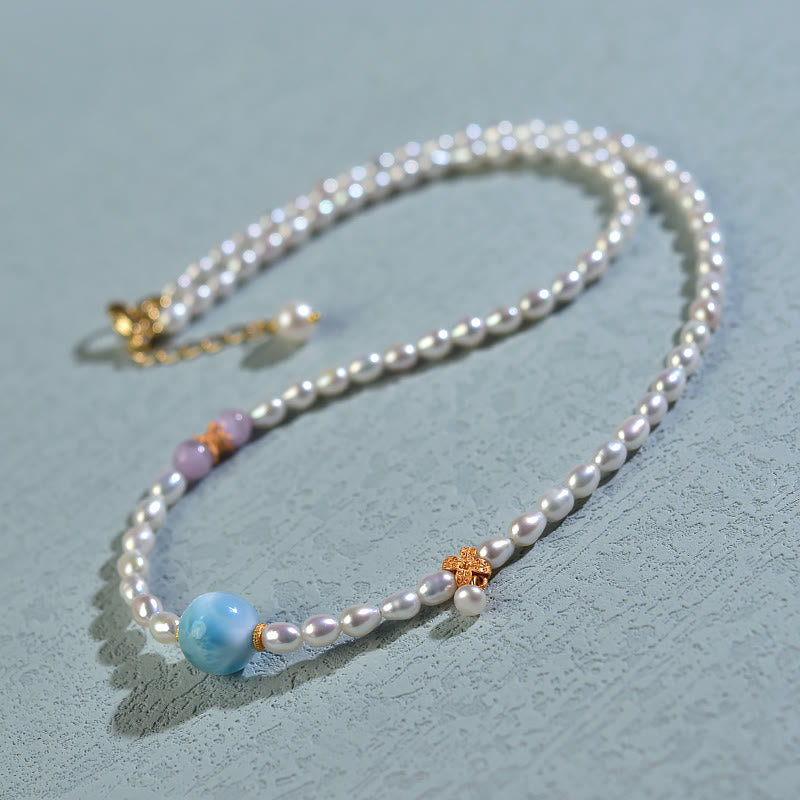 Fortune Jewel 925 Sterling Silver Natural Pearl Larimar Sincerity Necklace Pendant