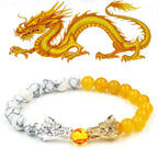 Fortune Jewel White Turquoise Lava Rock Dragon Blessing Beaded Bracelet