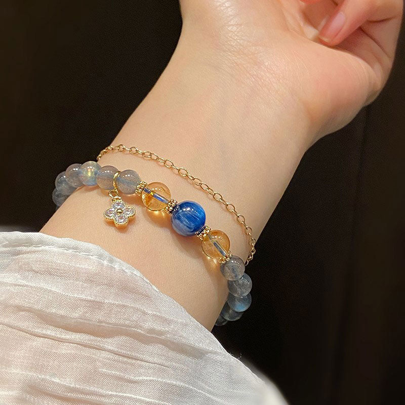 Fortune Jewel Natural Moonstone Flower Chram Healing Beads Bracelet