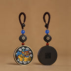 Fortune Jewel PiXiu Copper Coin Ebony Wood Luck Attract Wealth Key Chain Decoration