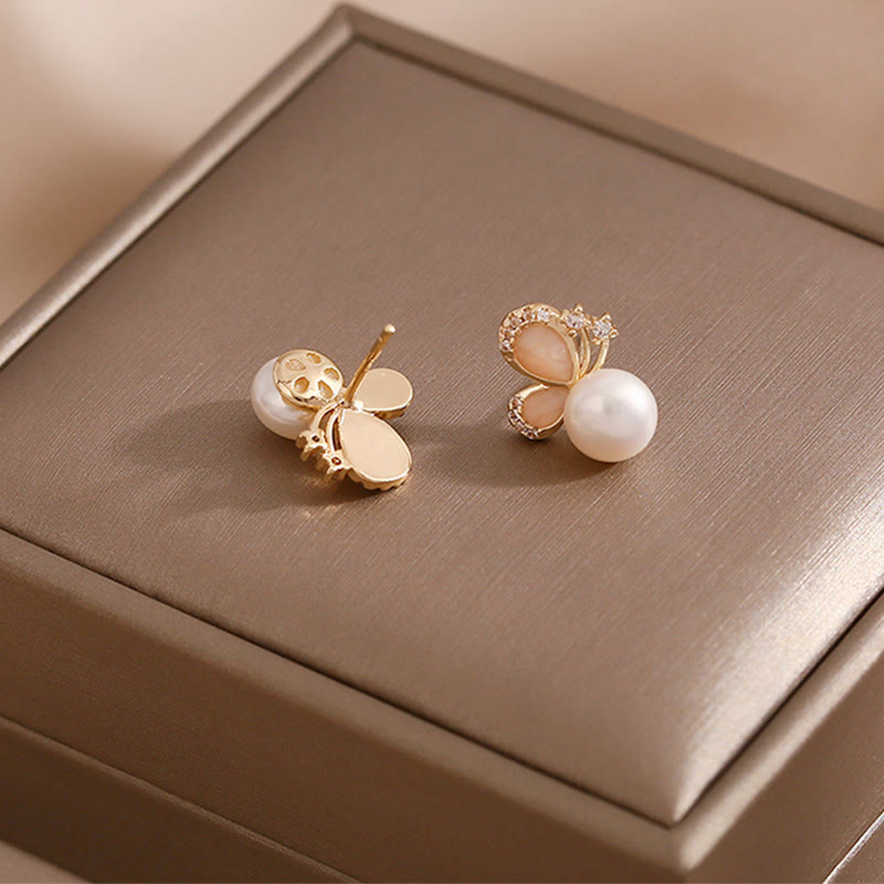 Fortune Jewel 18k Gold Plated Pearl Butterfly Love Freedom Stud Earrings