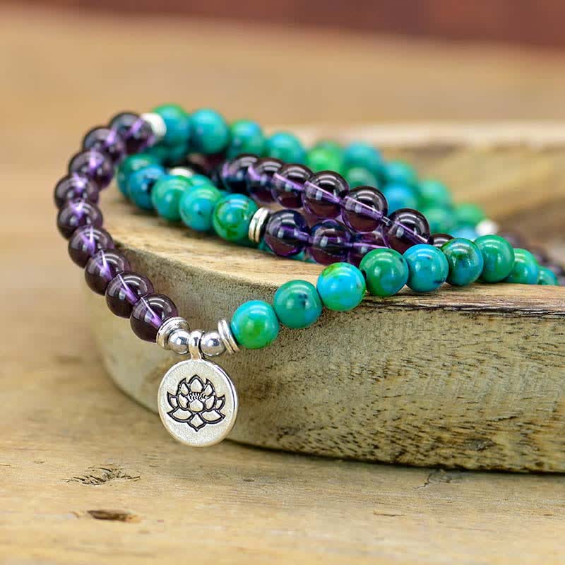 Fortune Jewel Amethyst Green Aventurine Spiritual Lotus Charm Bracelet