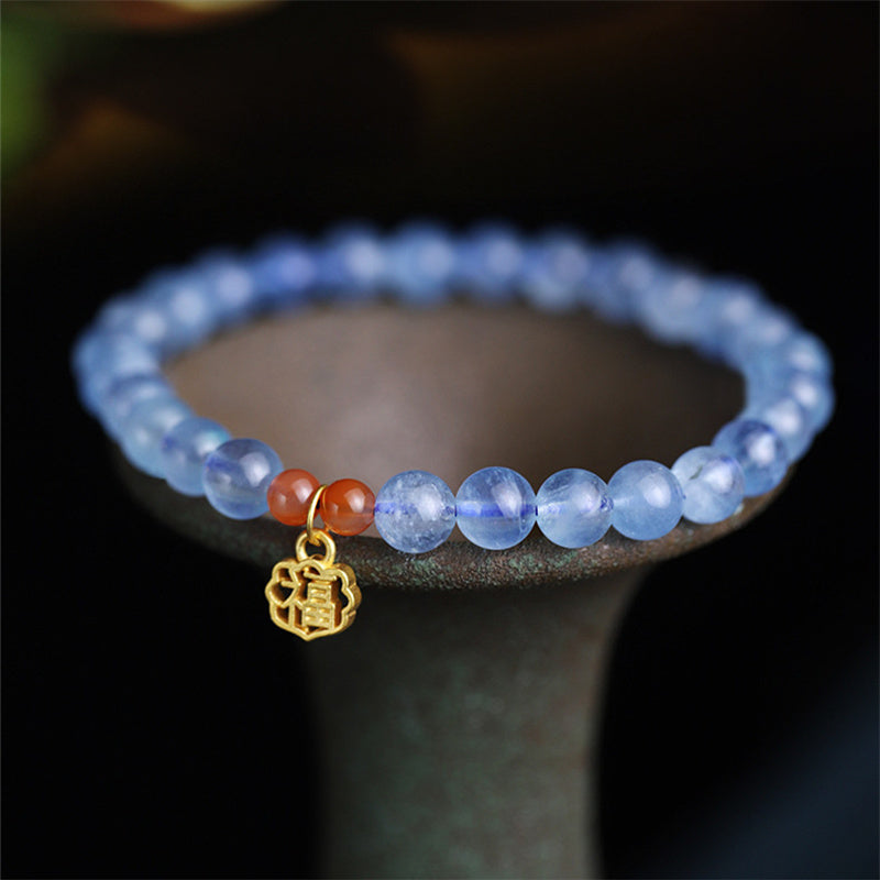 Fortune Jewel Natural Aquamarine Red Agate Healing Charm Bracelet