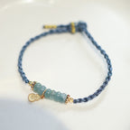 Fortune Jewel 925 Sterling Silver Natural Jade Gourd Rutilated Quartz Fu Character Luck Braid Bracelet